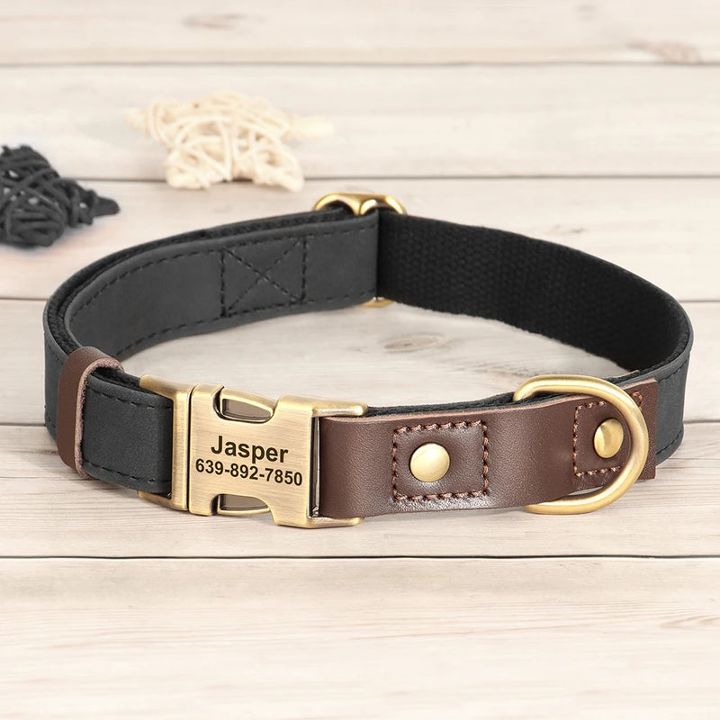 Personalized PU Leather Dog Collar - Custom Engraved ID