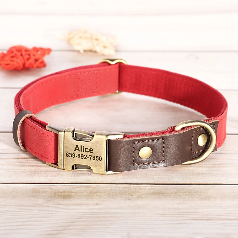Personalized PU Leather Dog Collar - Custom Engraved ID