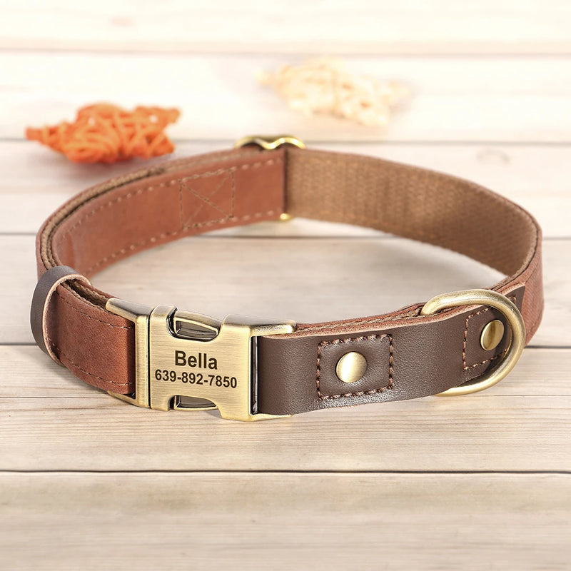 Personalized PU Leather Dog Collar - Custom Engraved ID