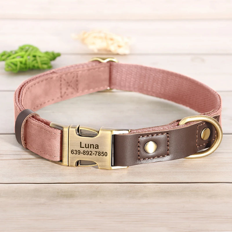 Personalized PU Leather Dog Collar - Custom Engraved ID