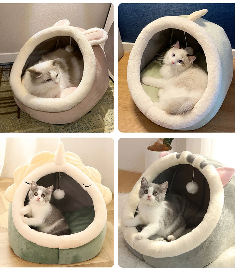 Cozy Cartoon Cat Bed - Foldable & Washable