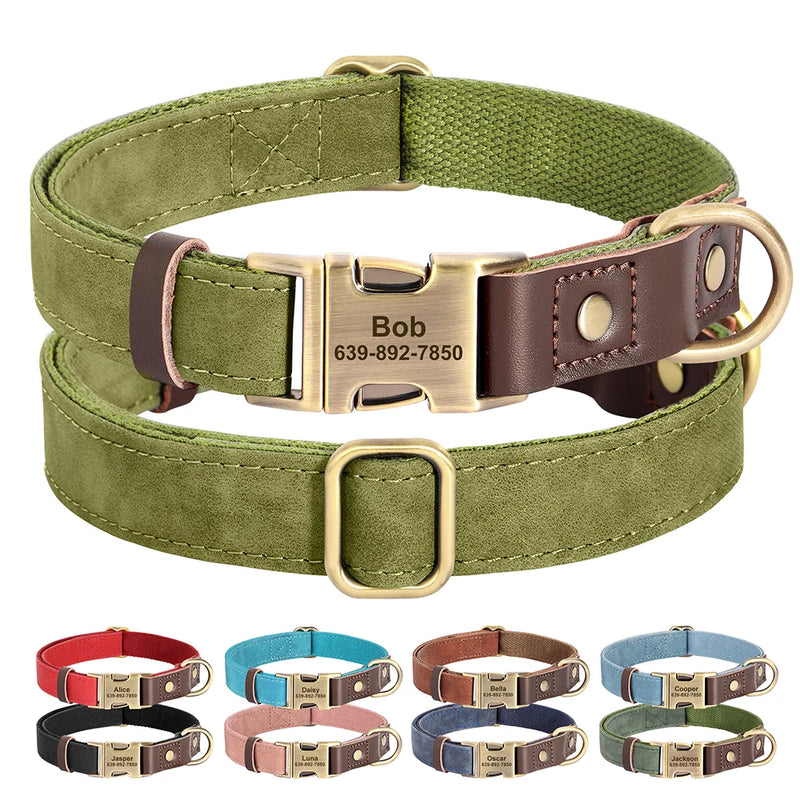 Personalized PU Leather Dog Collar - Custom Engraved ID