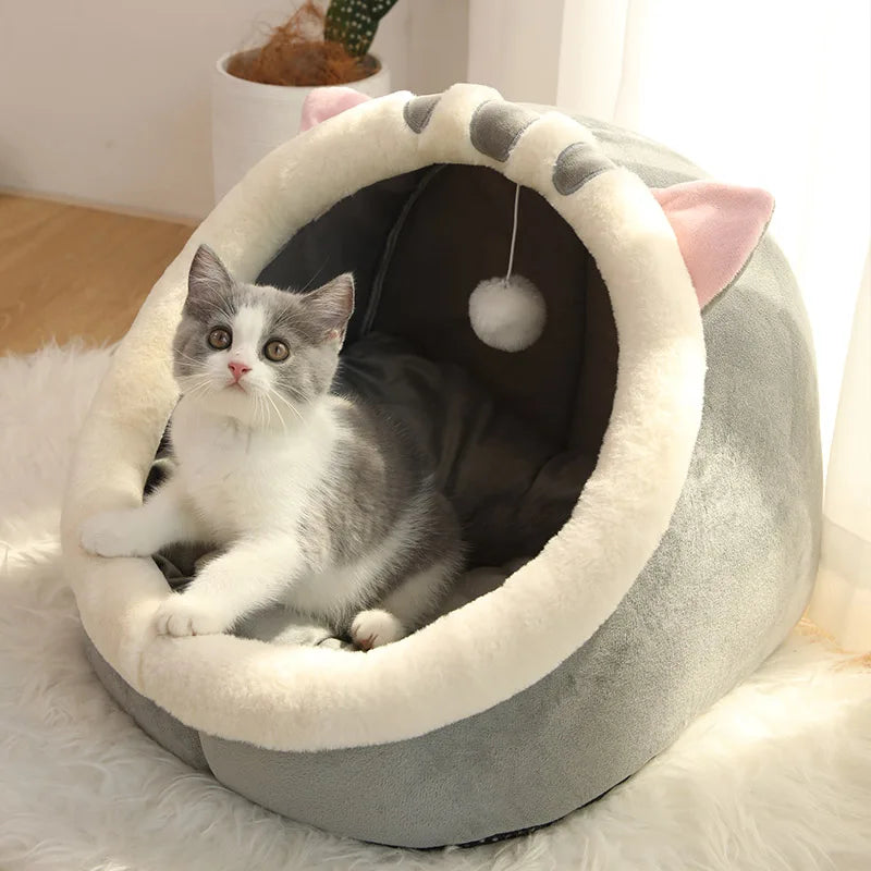 Cozy Cartoon Cat Bed - Foldable & Washable