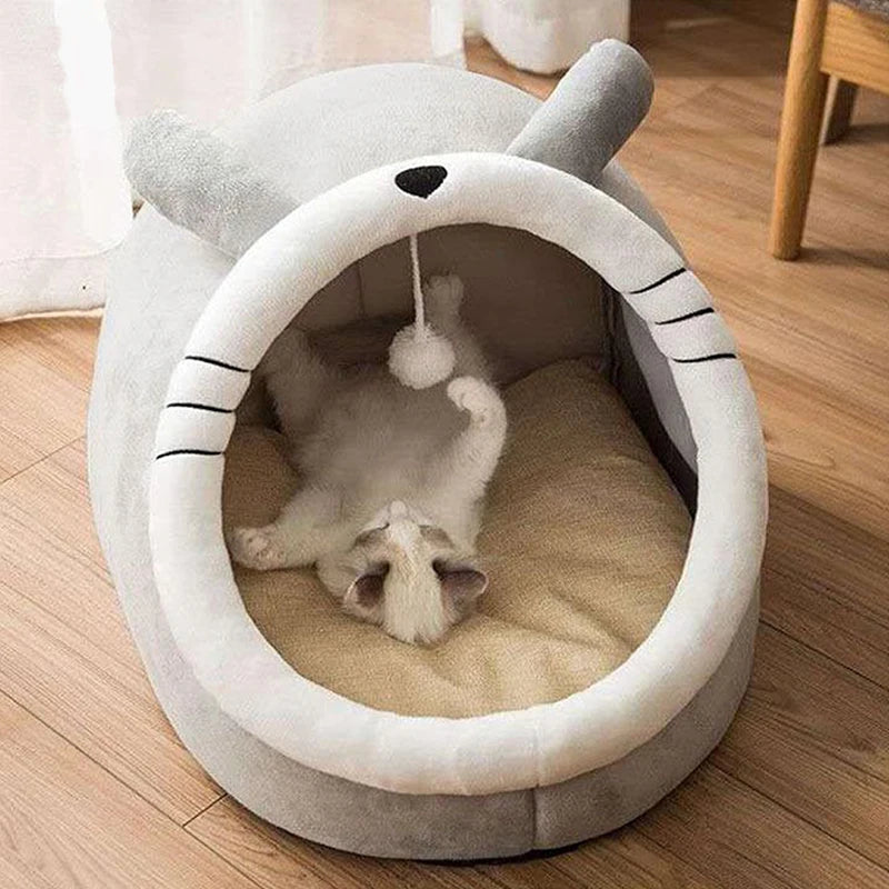 Cozy Cartoon Cat Bed - Foldable & Washable