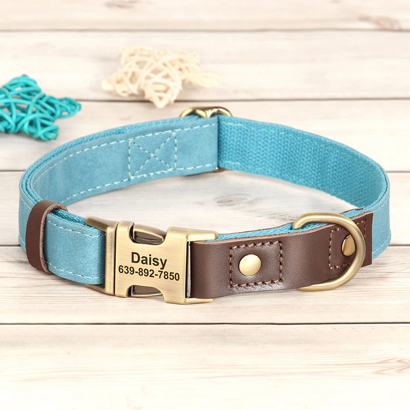 Personalized PU Leather Dog Collar - Custom Engraved ID